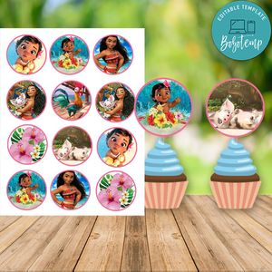 Baby Moana Birthday Cupcake Topper Digital File Printable Instant Download