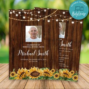 Printable Sunflower Memorial Card Template Instant Download