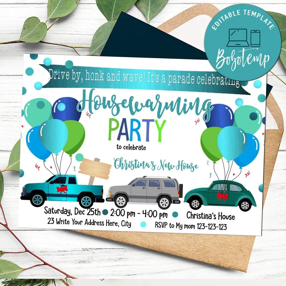 Drive By Housewarming Party Invitation To Print At Home Diy Bobotemp