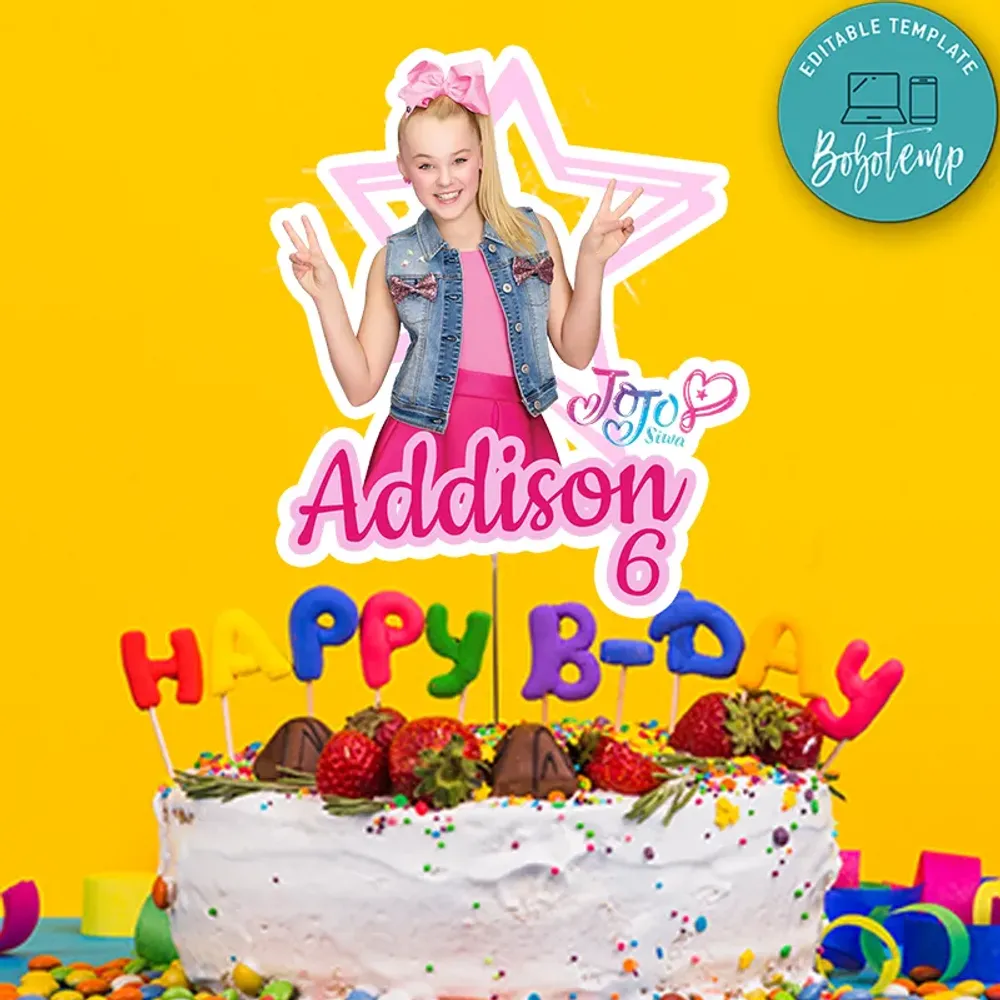Printable Jojo Siwa Birthday Cake Topper Instant Download Bobotemp