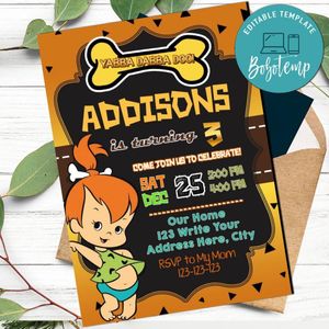 Yabba dabba doo Girl Birthday invitation Template to Print at Home Instant Download