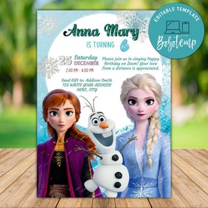 Printable Frozen 2 Elsa Virtual Party Invitation Template Instant Download