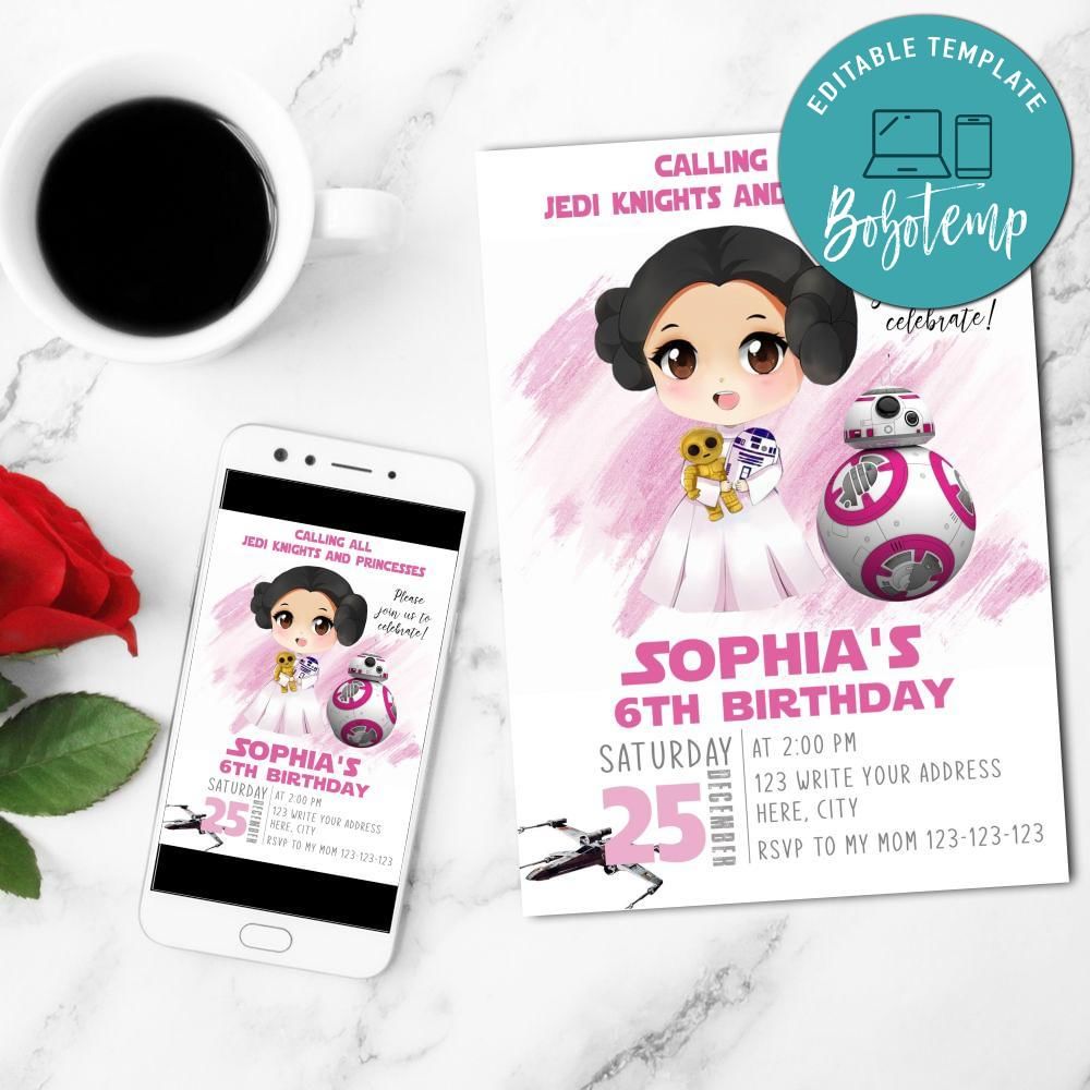 Princess Leia Birthday Flyer Customizable Template DIY | Bobotemp