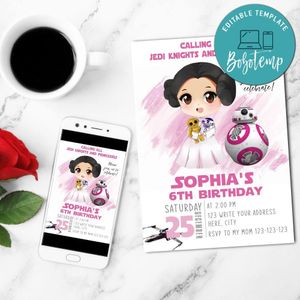 Princess Leia Birthday Invitation Customizable Template Instant Download