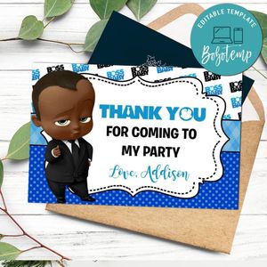 Black Baby Boss Thank you card Template to Print at Home Instant Download