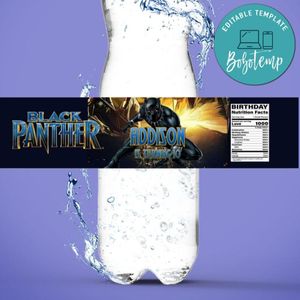 Black Panther Water Bottle Label Template to Print at Home Instant Download