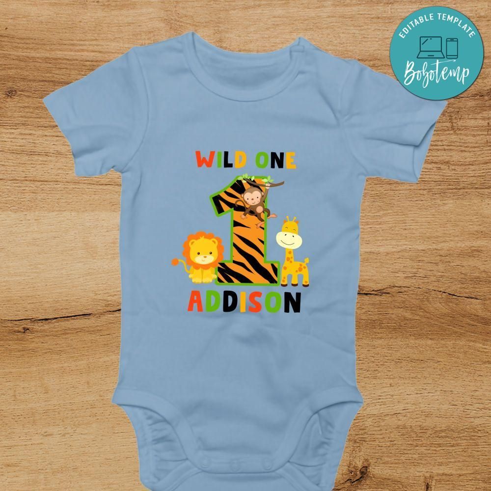Wild One Jungle Animals First Birthday bodysuit