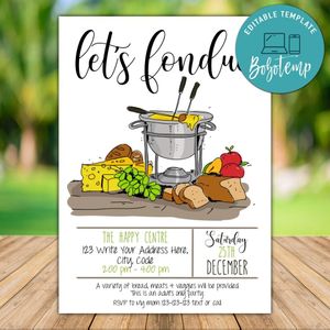 Printable Let's Fondue Invitation Template Instant Download