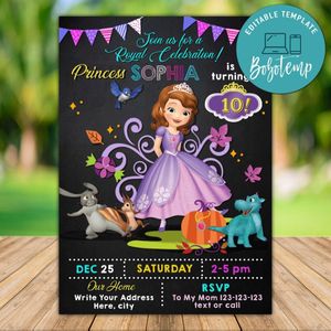 Printable Sofia Disney Princess Birthday Invitations Instant Download