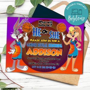 Space Jam 2 gender reveal Invitation Customizable Template Instant Download