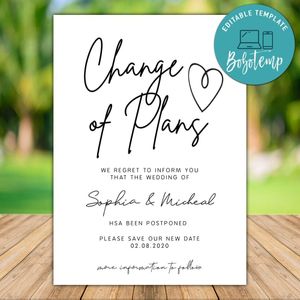 Printable Postponed Wedding Cards Template Instant Download