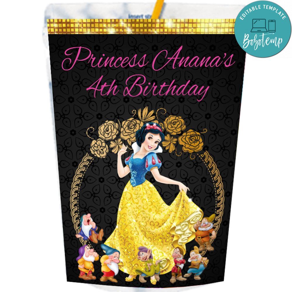 Snow White Capri Sun Labels Digital File Printable Instant Download