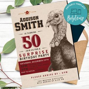 Wild turkey Invitation Template to Print at Home Instant Download