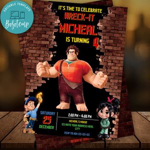 Editable Wreck It Ralph 4 Vanellope Invitation Instant Download