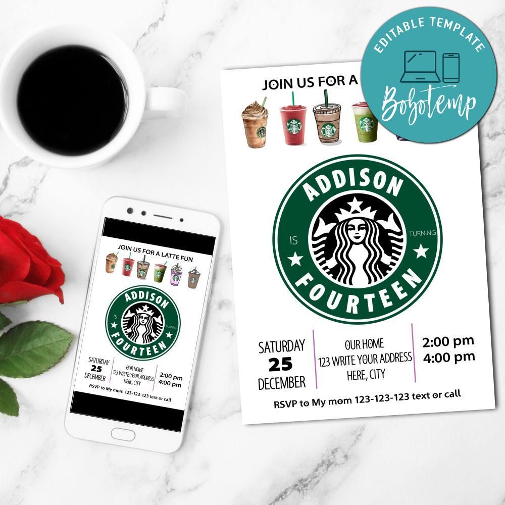 Starbucks Birthday Invitation Customizable Template DIY | Bobotemp