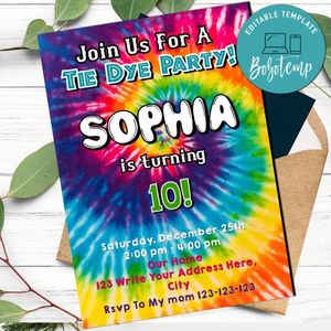 Tie Dye Invitation Customizable Template Instant Download