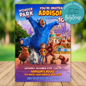 Printable Wonder Park Movie Birthday Invitation Invitations Instant Download