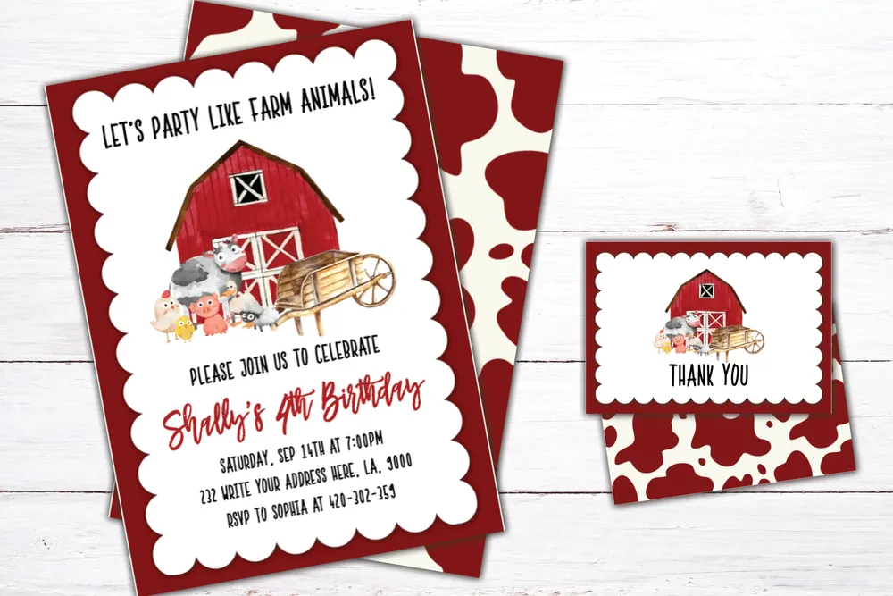 Barnyard Birthday Party - Farm Animals Set Invitation | Bobotemp Shop