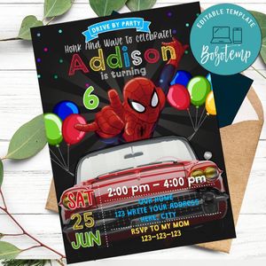 Spiderman Drive By Birthday Parade Invitation Printable Instant Download