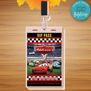 Printable Disney Cars Vip Pass ID Template Instant Download