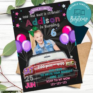 Jojo Siwa Car Parade Birthday Invitation Printable Instant Download