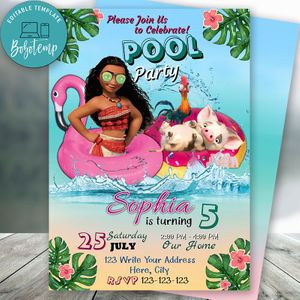 Editable Disney Princess Moana Pool Party Instant Download