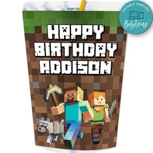 Minecraft Capri Sun Birthday Labels Digital File Printable Instant Download