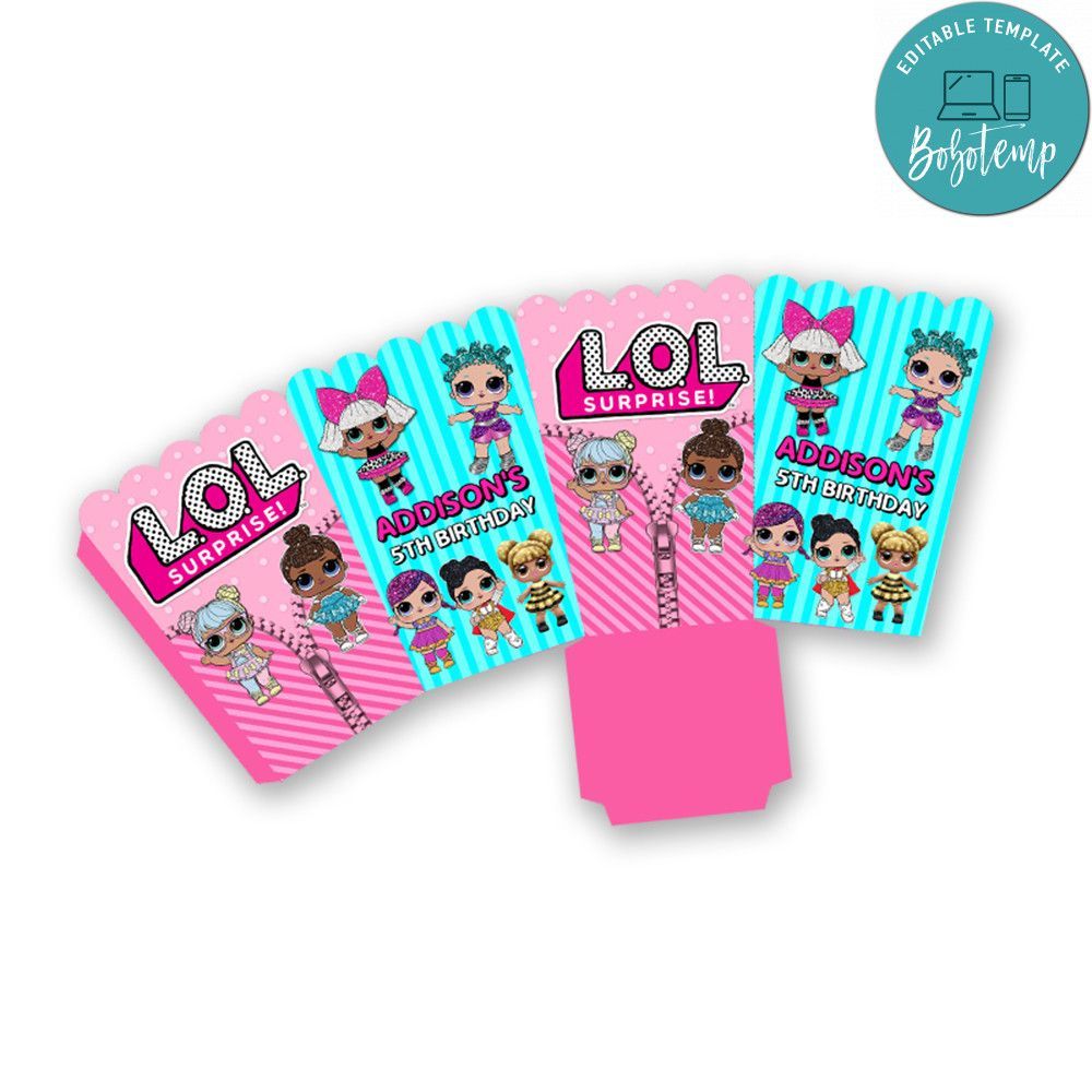 Lol surprise popcorn bag Template to Print at Home Instant Download