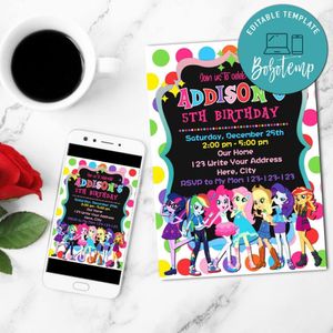 Equestria girls Invitation Customizable Template Instant Download