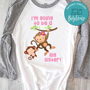 Adorable Monkeys I'm Going To be A Big Brother Iron On Transfer Shirt Template Instant Download