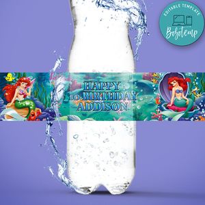 Disney Little Mermaid Birthday Water Bottle Label Template to Print at Home Instant Download