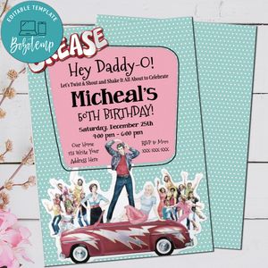 Editable Sock Hop 1950s Grease Birthday Party Invitation Digital File