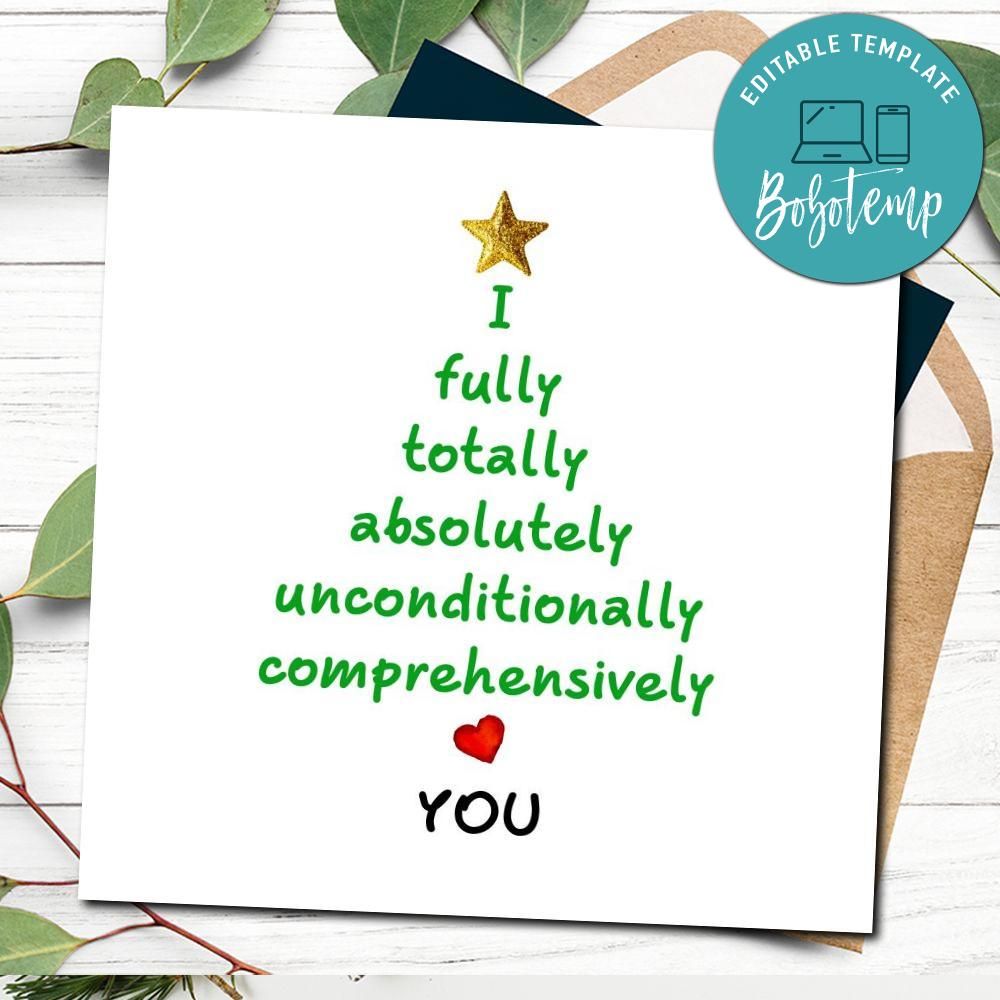 Romantic Christmas Card Template to print at home DIY | Bobotemp