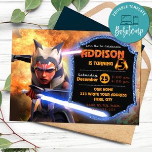 Ahsoka Tano Birthday Invitation Template to Print at Home Instant Download