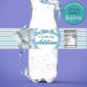 Little peanut elephant Water Bottle Label Template to Print at Home Instant Download