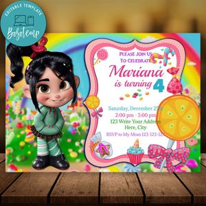 Editable Wreck It Ralph Vanellope Birthday Invitation Instant Download