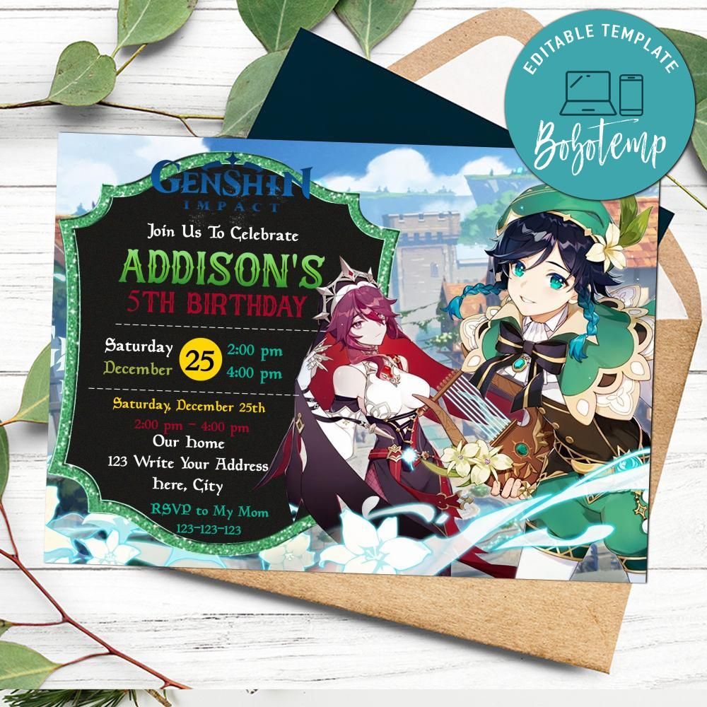 Genshin impact Invitation Customizable Template DIY Bobotemp
