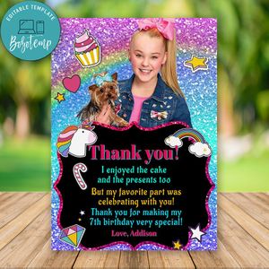 Editable Jojo Siwa Thank You Card Instant Download