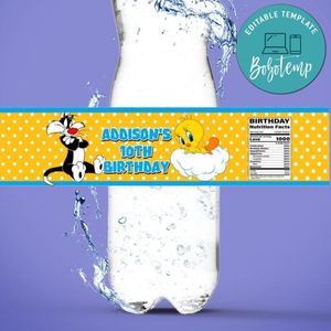 Tweety bird Water Bottle Label Template to Print at Home Instant Download