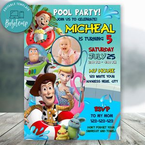 Editable Toy Story 4 Pool Party Invitation With Photo Instant Download