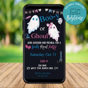 Mobile Booy or Ghoul Gender Reveal E Invite Customizable Template Instant Download