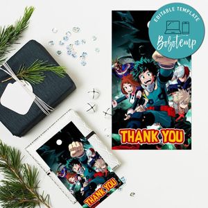 My hero academia Thank you tag Template to Print at Home Instant Download