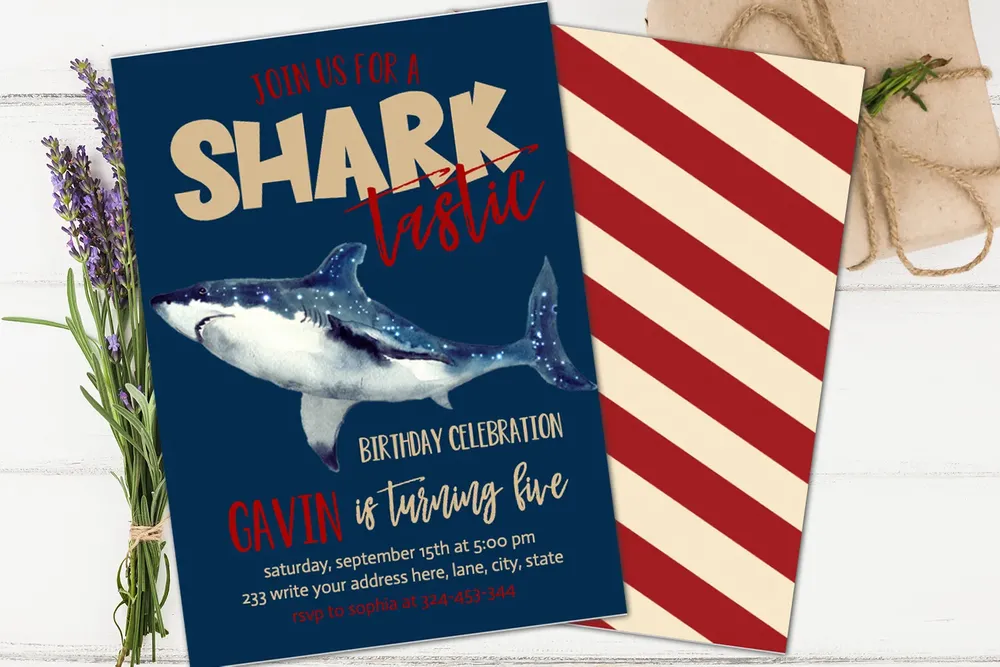 Shark Birthday Invitation Sharktastic Party Invite Jaws
