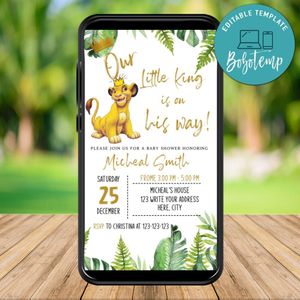 Electronic Simba Lion King Baby Shower Electronic Invite Invitation Instant Download