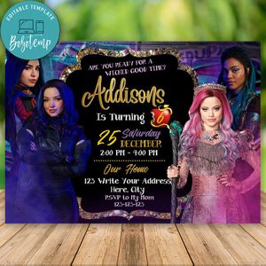 Editable Descendants 3 Party Invites For Girl and Free Thank You Card Instant Download