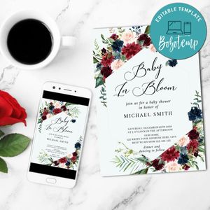 Baby in Bloom Invitation Customizable Template Instant Download