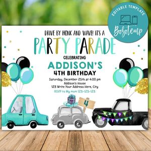 Printable Social Distancing Drive Through Parade Invitation Instant Download