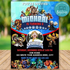 Editable Skylanders Birthday Invitation With Photo Instant Download