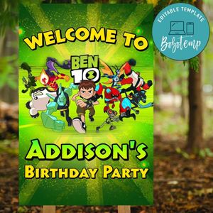 Ben 10 Birthday Welcome Sign Digital File Printable Instant Download