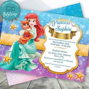 Editable Mermaid Princess For Girl Invitations Instant Download